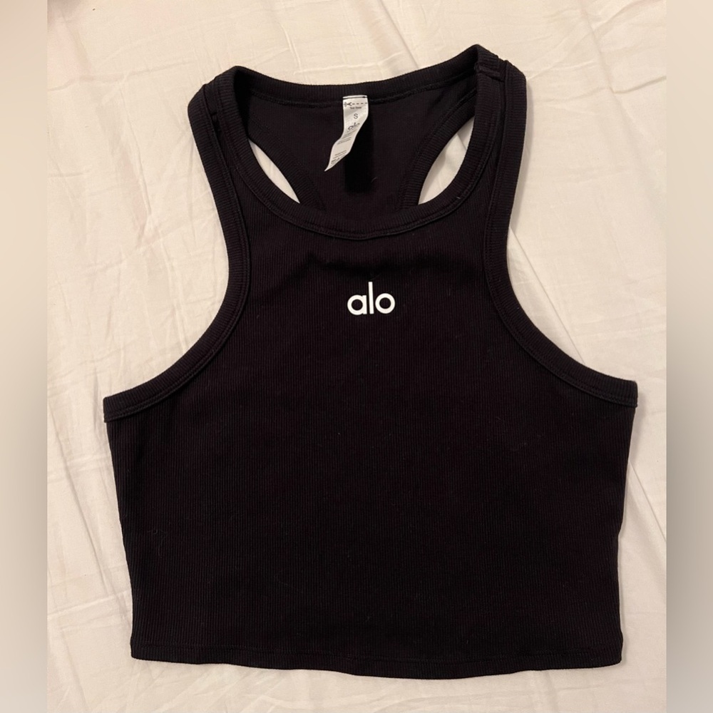 ALO Yoga Black Ribbed Racerback Tank Top, SMALL